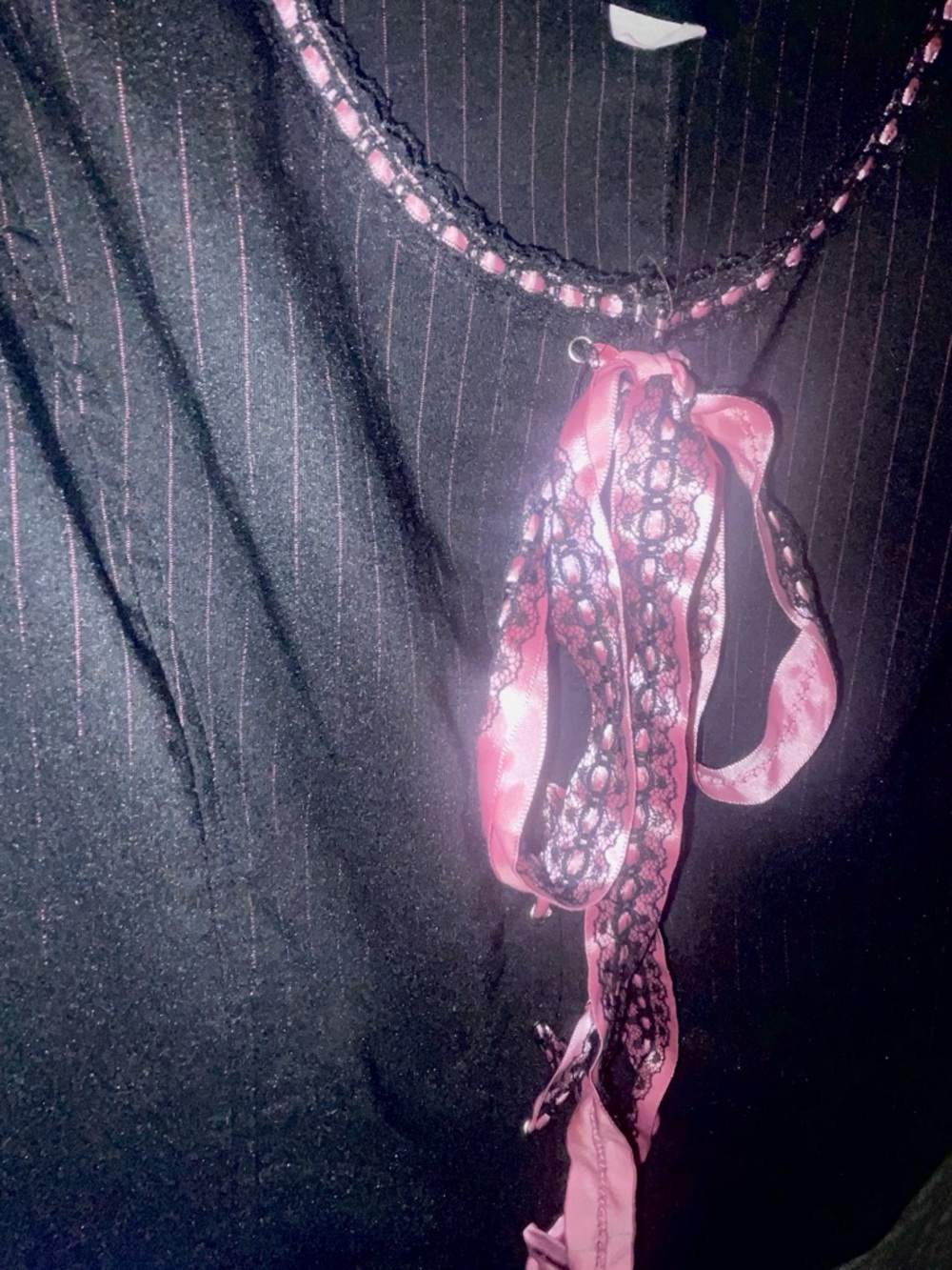 Torrid Black Pinstripe Tank with Pink Ribbon Detail - Picture 3 of 5